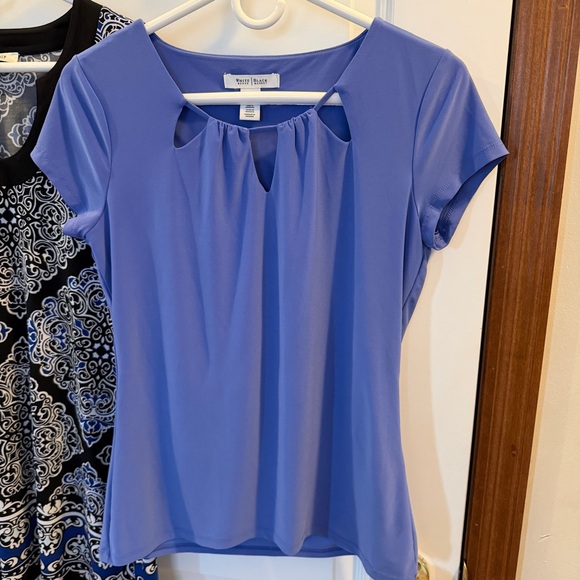 SET! White House Black Market Small Tops: Black/Royal Tunic + Blue/Purple Blouse - Picture 7 of 12